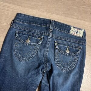 Y2K True Religion Womens Blue Wash Flap Pocket Made in USA Skinny Jeans Size 28